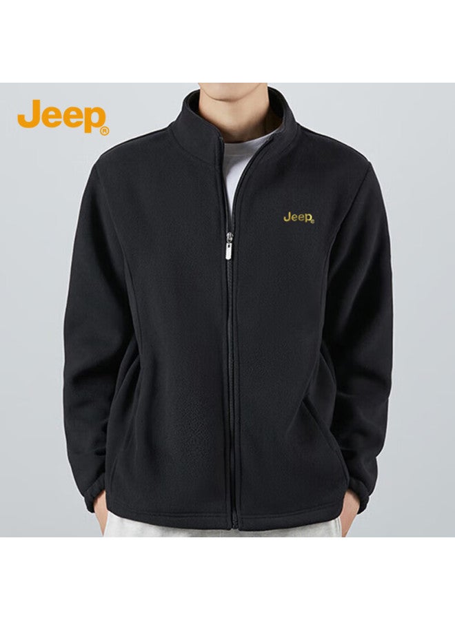 Jeep Jeep Men's Jacket, Trendy And Simple Stand-up Collar Fleece Jacket, Embroidered Men's Clothing, Fleece Coat 085, Black, Xl  - Image 2