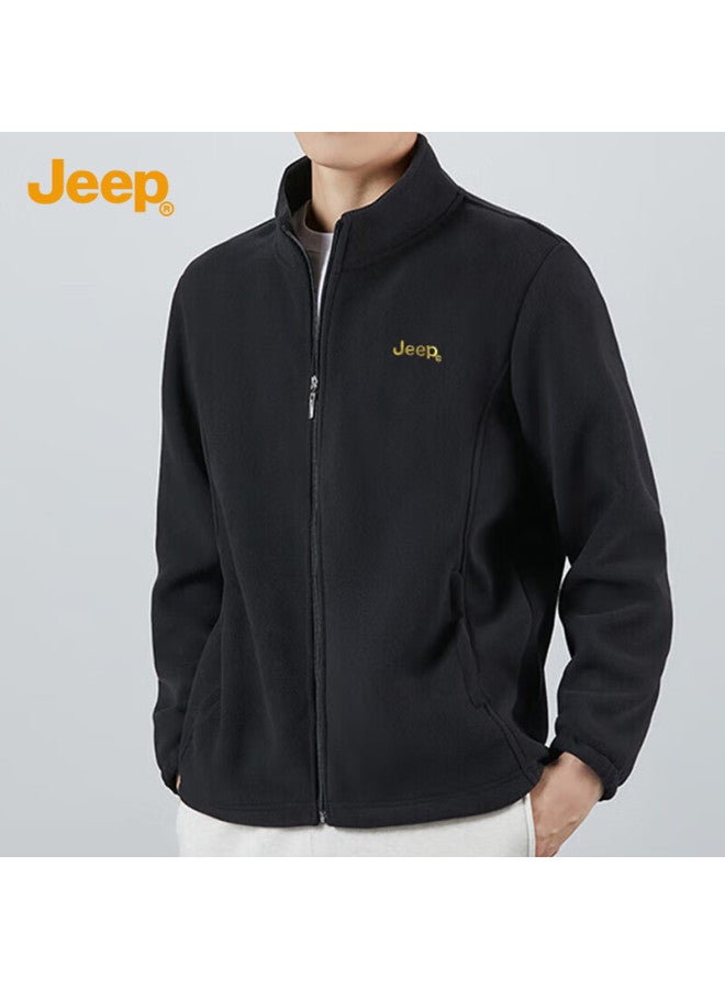 Jeep Jeep Men's Jacket, Trendy And Simple Stand-up Collar Fleece Jacket, Embroidered Men's Clothing, Fleece Coat 085, Black, Xl  - Image 4