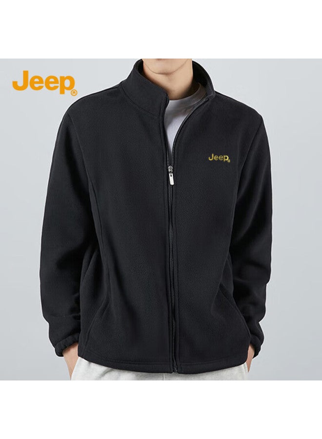 Jeep Jeep Men's Jacket, Trendy And Simple Stand-up Collar Fleece Jacket, Embroidered Men's Clothing, Fleece Coat 085, Black, Xl  - Image 3