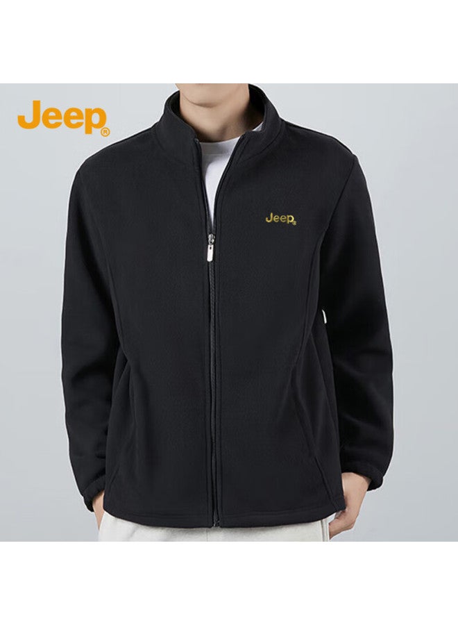 Jeep Jeep Men's Jacket, Trendy And Simple Stand-up Collar Fleece Jacket, Embroidered Men's Clothing, Fleece Coat 085, Black, Xl  - Image 5
