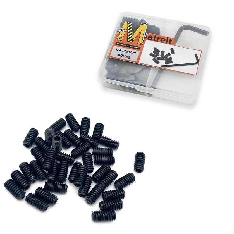 Matrelt 40pcs 1/4-20x1/2 Hex Socket Set Screws Assortment Kit, Black Alloy Cup Point Grub Screw for Bathroom Fixtures Door Handles Stripper Pole Rack Screws Precision Instrument ETS - Image 5