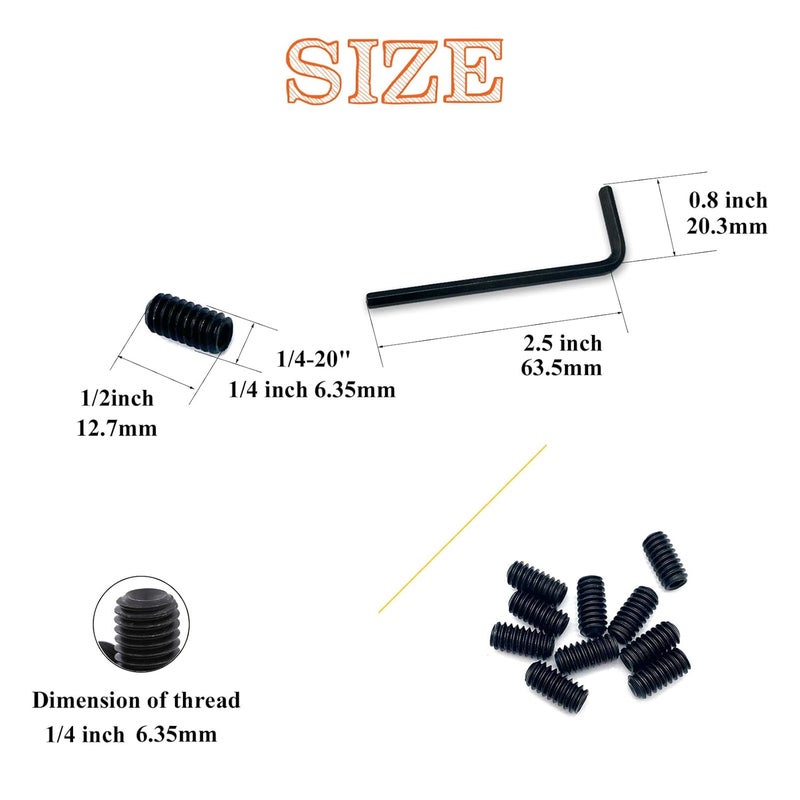 Matrelt 40pcs 1/4-20x1/2 Hex Socket Set Screws Assortment Kit, Black Alloy Cup Point Grub Screw for Bathroom Fixtures Door Handles Stripper Pole Rack Screws Precision Instrument ETS - Image 2