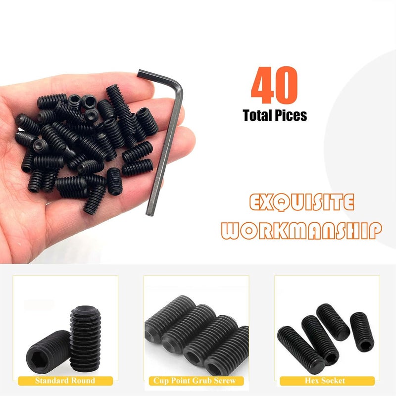Matrelt 40pcs 1/4-20x1/2 Hex Socket Set Screws Assortment Kit, Black Alloy Cup Point Grub Screw for Bathroom Fixtures Door Handles Stripper Pole Rack Screws Precision Instrument ETS - Image 4
