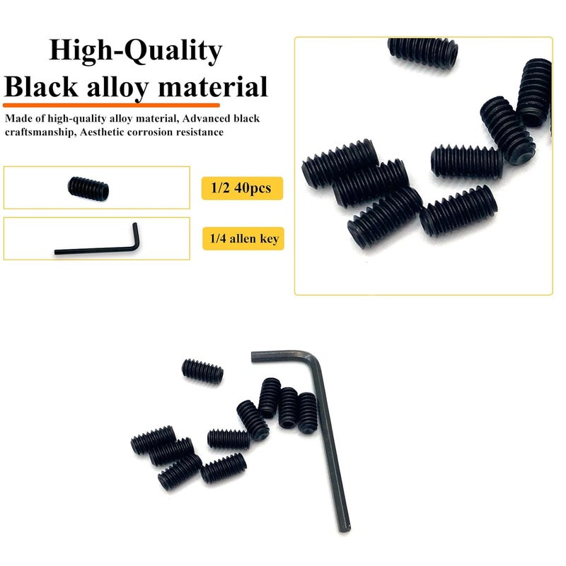 Matrelt 40pcs 1/4-20x1/2 Hex Socket Set Screws Assortment Kit, Black Alloy Cup Point Grub Screw for Bathroom Fixtures Door Handles Stripper Pole Rack Screws Precision Instrument ETS - Image 3