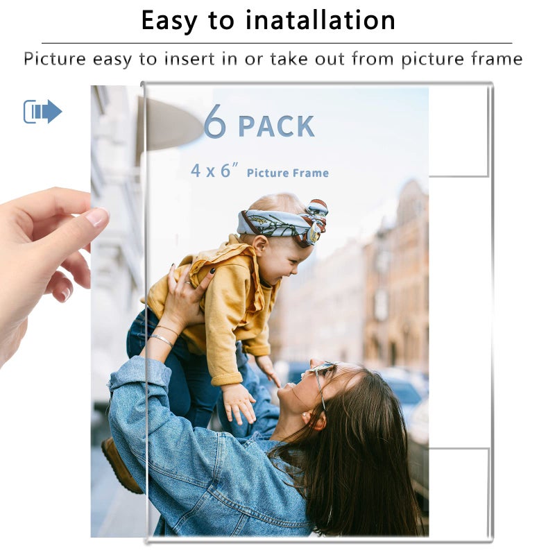 DZZ Clear Acrylic Photo Picture Frames Display Picture,Wall Mounting Clear for Home,School,office,-Vertical, 4x6, Set of 6 - Image 2