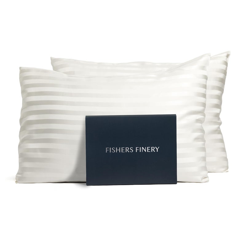 Fishers Finery 25mm 100 Pure Mulberry Silk Pillowcase Set Good Housekeeping Winner White Stripe Queen 2 Pack