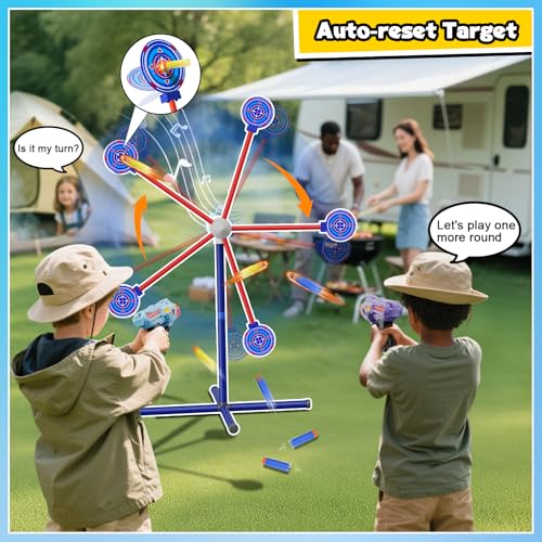 HLDYA Rocket Shooting Games Toys with Rotating Target 2 Toy Guns 20 Foam Darts Kids Outdoor Toys for Boys Age 5 6 7 8 9 10 Year Old Carnival Games Compatible with Nerf Guns - Image 5