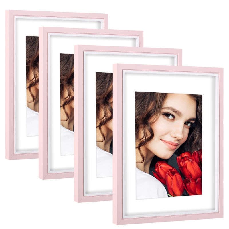 LBECUA 8x10 Picture Frame Set of 4 Pink Picture Frames Display Photo 8x10 without Mat or 5x7 with Mat Horizontal and Vertical for Wall and Tabletop