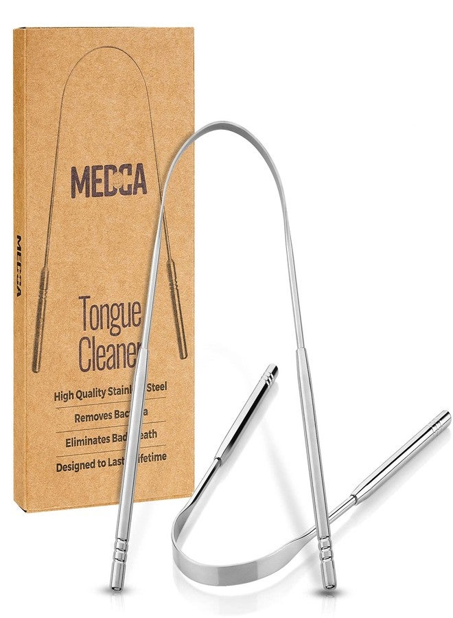 MEDca Tongue Scrapers - Pack of 2 - Stainless Steel Tongue Cleaners Brush for Help Getting Rid of Bad Breath & Bacteria - Food Scraper to Keeps Mouth & Teeth Healthy and Clean - Essential Dental Hygiene Kit - Image 1