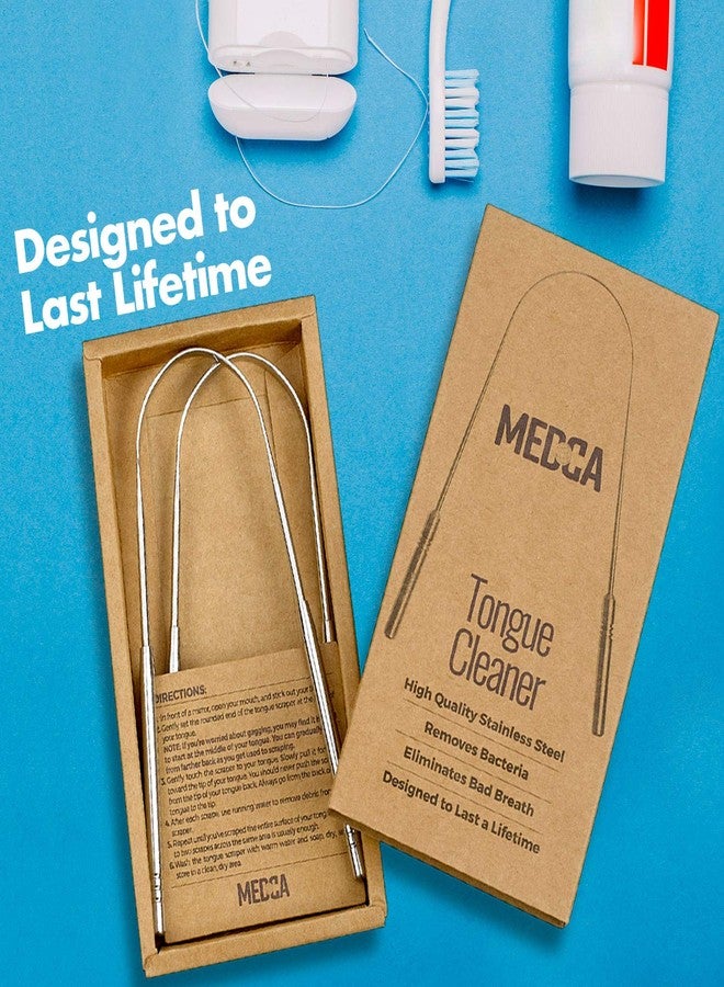 MEDca Tongue Scrapers - Pack of 2 - Stainless Steel Tongue Cleaners Brush for Help Getting Rid of Bad Breath & Bacteria - Food Scraper to Keeps Mouth & Teeth Healthy and Clean - Essential Dental Hygiene Kit - Image 4