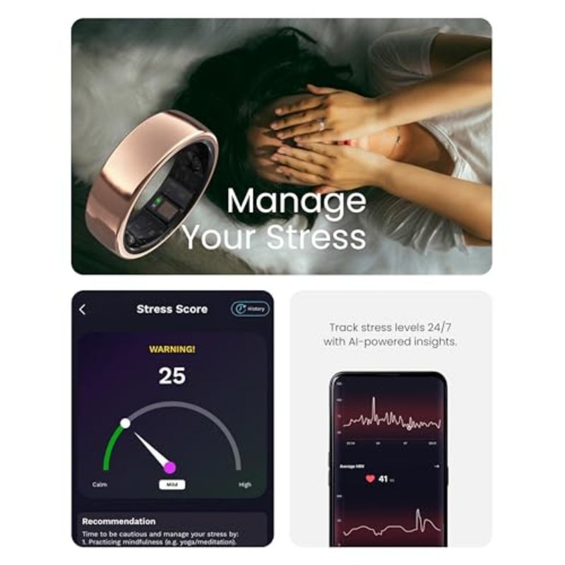 Health Fitness Tracker Smart Ring for sleep and stress monitoring, titanium, black, IP68 waterproof - Image 5