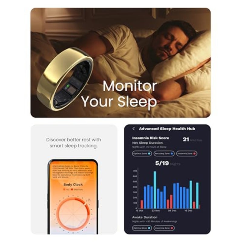 Health Fitness Tracker Smart Ring for sleep and stress monitoring, titanium, black, IP68 waterproof - Image 3