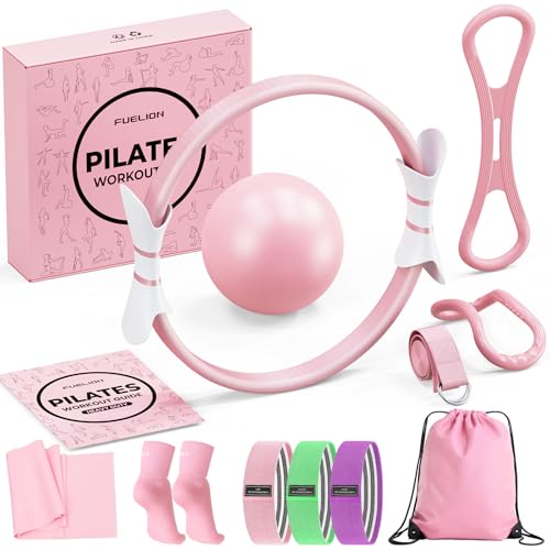 Fuelion Pilates Ring Set for Women Home Workout Pilates Equipment with Resistance Bands 14 Magic Circle Mini Ball Pilates Starter Kit for Strength Toning and Flexibility - Image 1