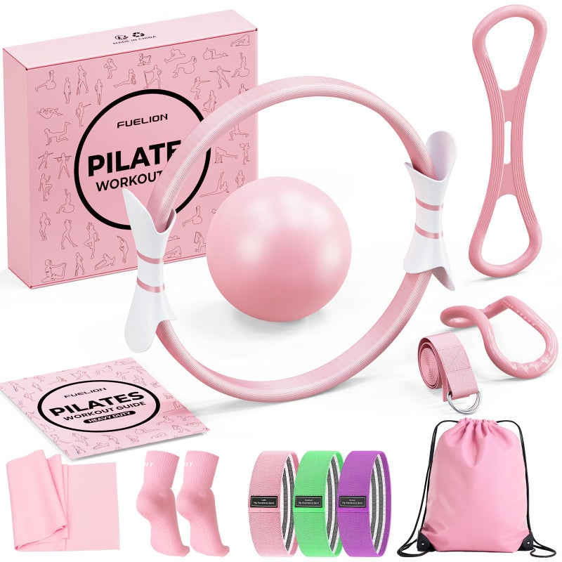 Fuelion Pilates Ring Set for Women Home Workout Pilates Equipment with Resistance Bands 14 Magic Circle Mini Ball Pilates Starter Kit for Strength Toning and Flexibility - Image 2