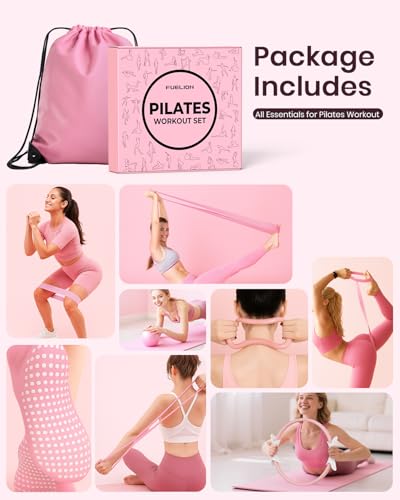 Fuelion Pilates Ring Set for Women Home Workout Pilates Equipment with Resistance Bands 14 Magic Circle Mini Ball Pilates Starter Kit for Strength Toning and Flexibility - Image 3