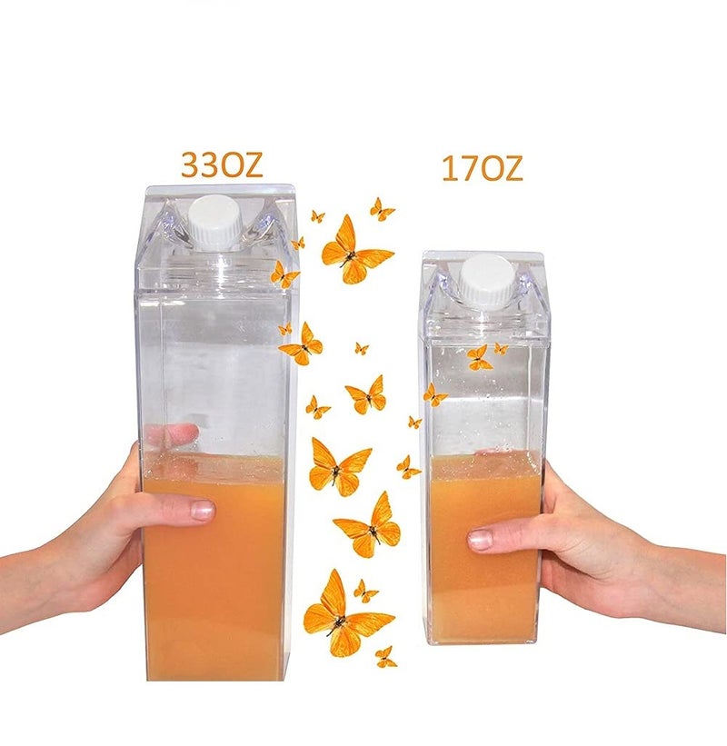 FveBzem Milk Carton Water Bottle 33oz (1000mL) Plastic Square Milk Bottles No BPA Leakproof Water Bottle Portable Reusable Milk Carton Shaped Juice Bottle Perfect for Fitness Gym Camping Sports - Image 4