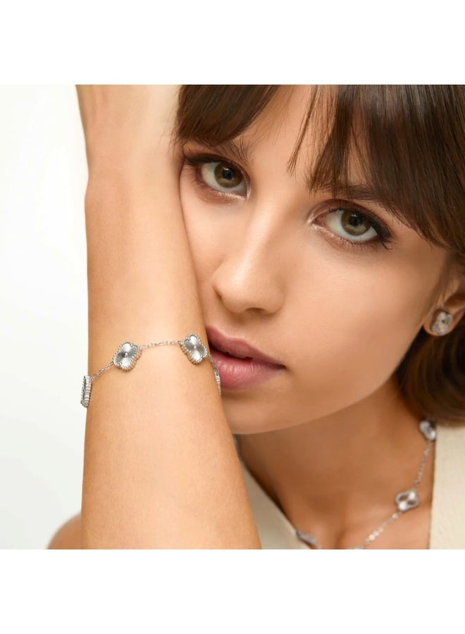 Julia Store 18K White Gold Plated Stainless Steel Aesthetic Exquisite Luxury Elegant Dainty Cute Trendy Delicate Modern Lucky Four Leaf Link Clover Bracelet Jewelry Gifts for Women - Image 5