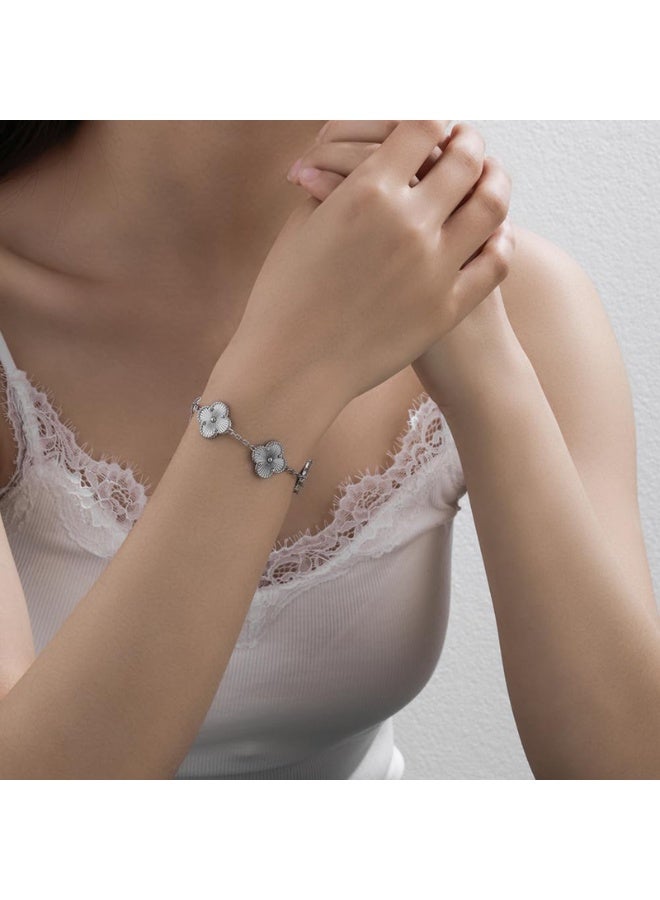 Julia Store 18K White Gold Plated Stainless Steel Aesthetic Exquisite Luxury Elegant Dainty Cute Trendy Delicate Modern Lucky Four Leaf Link Clover Bracelet Jewelry Gifts for Women - Image 3