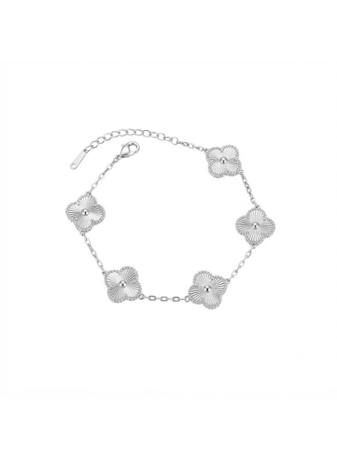 Julia Store 18K White Gold Plated Stainless Steel Aesthetic Exquisite Luxury Elegant Dainty Cute Trendy Delicate Modern Lucky Four Leaf Link Clover Bracelet Jewelry Gifts for Women - Image 1