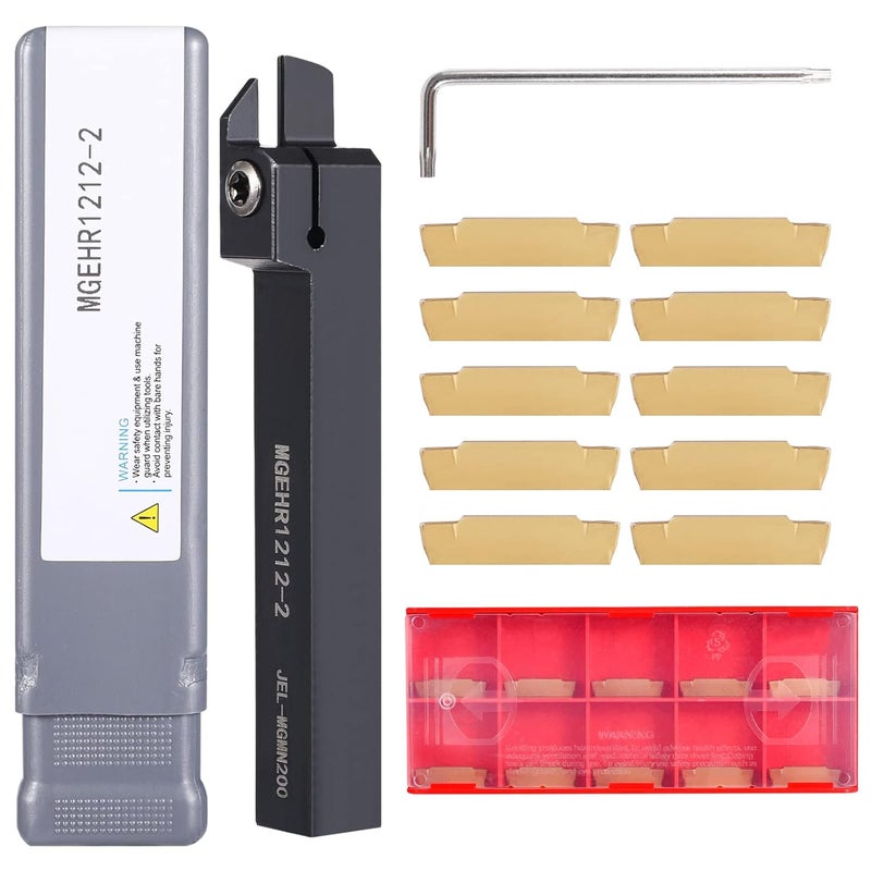 VerRich 11PCS Lathe Cut Off Tool Kit,Lathe Grooving Tool Parting Tool Holder MGEHR1212-2 with 10pcs MGMN200-G 2mm Carbide Inserts - Image 1