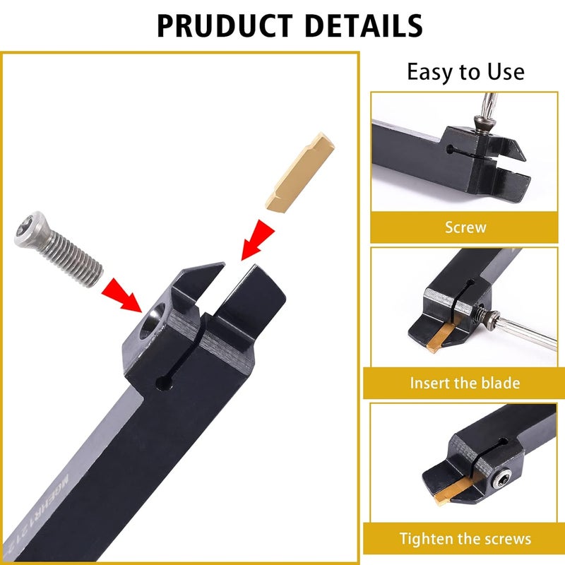 VerRich 11PCS Lathe Cut Off Tool Kit,Lathe Grooving Tool Parting Tool Holder MGEHR1212-2 with 10pcs MGMN200-G 2mm Carbide Inserts - Image 4