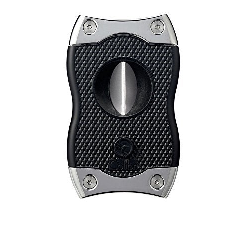Colibri Premium SV-Cut 2 in 1 Cigar Cutter - Ergonomic Stainless Steel V-Cut and Straight Cut Style Spring-Loaded Blade, Ideal for up to 60+ Ring Gauge - Gift for Cigar Enthusiasts (Black & Chrome) - Image 1
