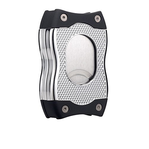Colibri Premium SV-Cut 2 in 1 Cigar Cutter - Ergonomic Stainless Steel V-Cut and Straight Cut Style Spring-Loaded Blade, Ideal for up to 60+ Ring Gauge - Gift for Cigar Enthusiasts (Black & Chrome) - Image 4
