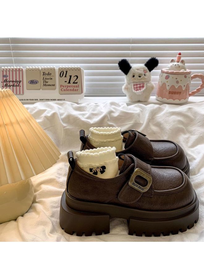 Thick Heel Heightening Leather Shoes  Spring New Retro British Style Loafer Versatile Fashion Jk Uniform Leather Shoes