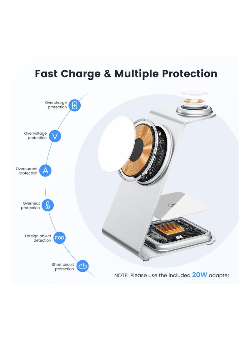 SYOSI 3 in 1 Wireless Charging Station, SYOSI Magnetic Aluminum Alloy Wireless Charger for iPhone 14/13/12 Series, Fast Charging Stand for Multiple Devices Apple Watch and AirPods (White) - Image 4
