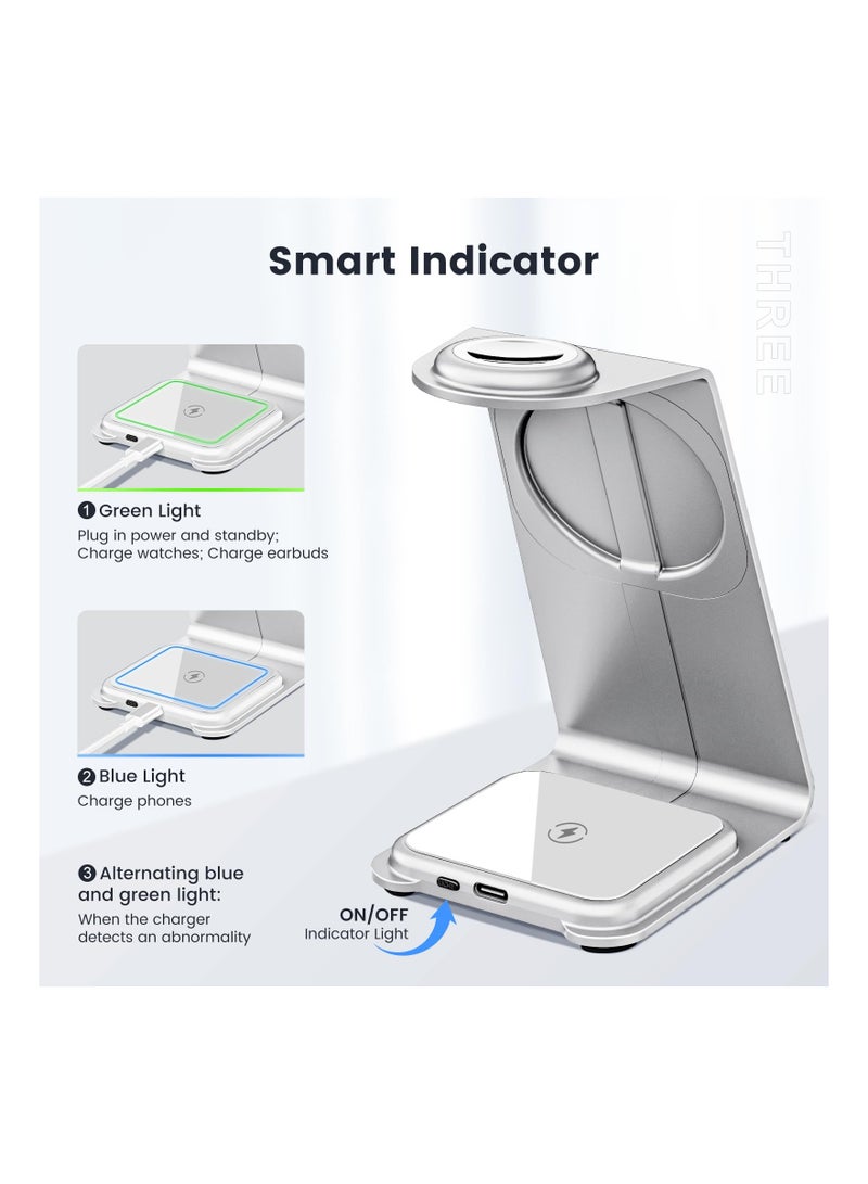 SYOSI 3 in 1 Wireless Charging Station, SYOSI Magnetic Aluminum Alloy Wireless Charger for iPhone 14/13/12 Series, Fast Charging Stand for Multiple Devices Apple Watch and AirPods (White) - Image 5