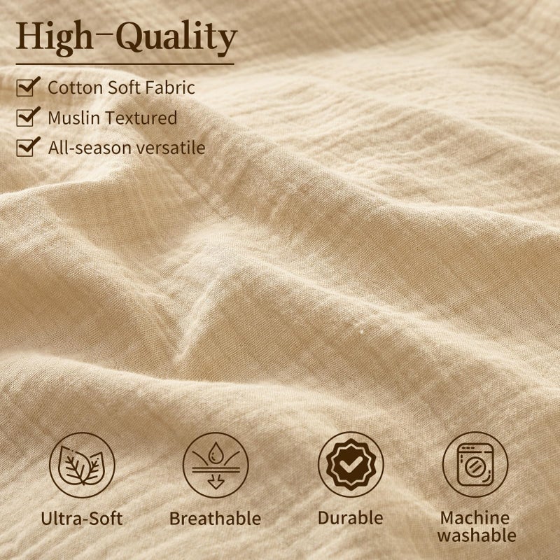 MEISHANG Muslin Duvet Cover King Size - 100% Organic Cotton, Soft Textured Gauze Weave Duvet Cover for Breathable All-Season Oeko-Tex Certified - 3 Piece Set (King, Linen) - Image 4