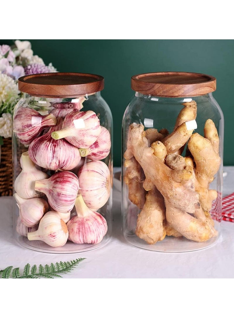 AUTOYSUR 2pc Airtight Glass Storage Jar with Acacia Wood Air-tight Lid,Borosilicate Glass Kitchen Canisters,Glass Canister for Kitchen,Pantry Organization,Ideal for Coffee,Nuts,Cookie(2000ml*2)  - Image 2