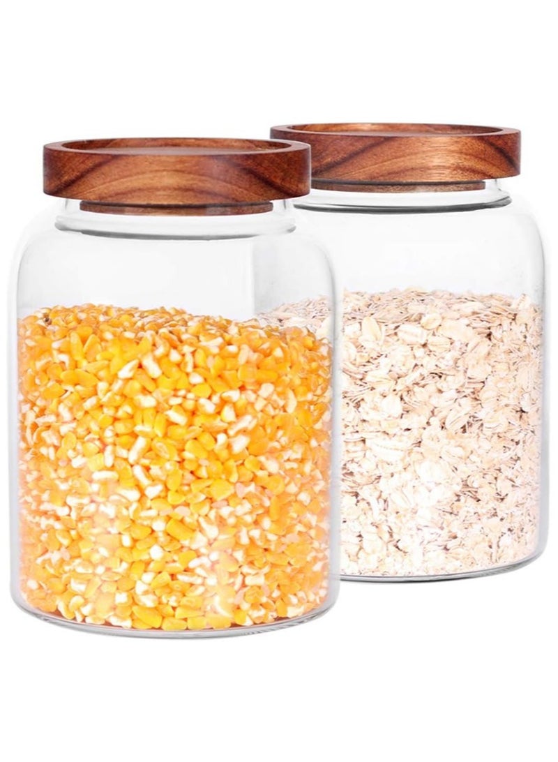 AUTOYSUR 2pc Airtight Glass Storage Jar with Acacia Wood Air-tight Lid,Borosilicate Glass Kitchen Canisters,Glass Canister for Kitchen,Pantry Organization,Ideal for Coffee,Nuts,Cookie(2000ml*2)  - Image 1