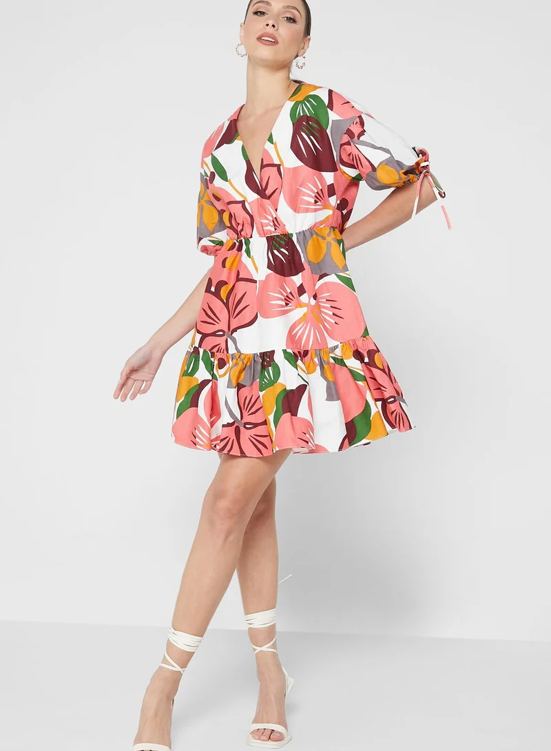 Ted Baker Floral Print Ruffle Detail Dress