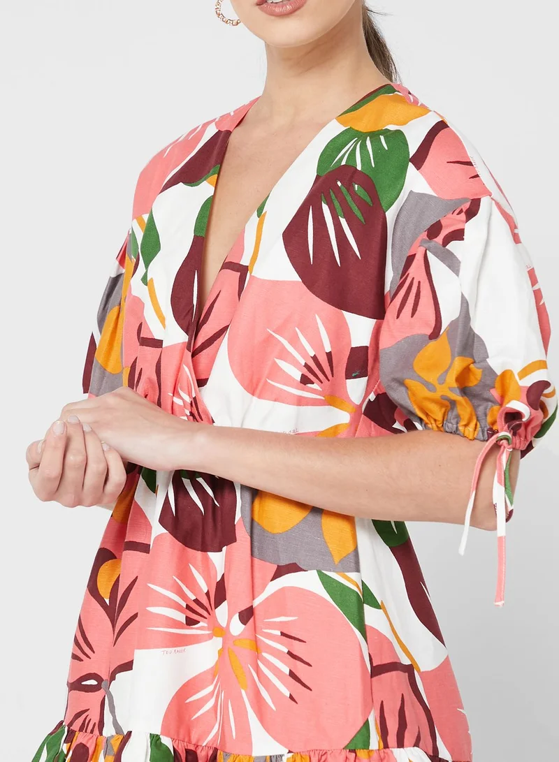 Ted Baker Floral Print Ruffle Detail Dress