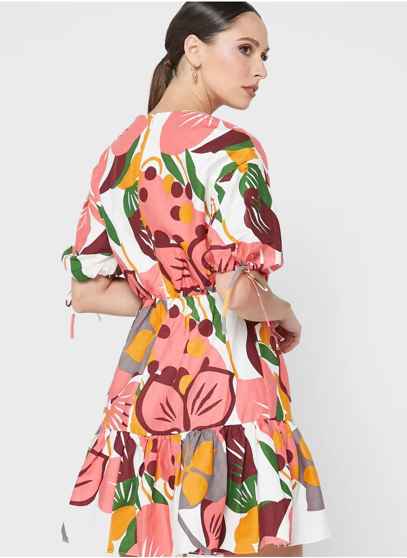 Ted Baker Floral Print Ruffle Detail Dress