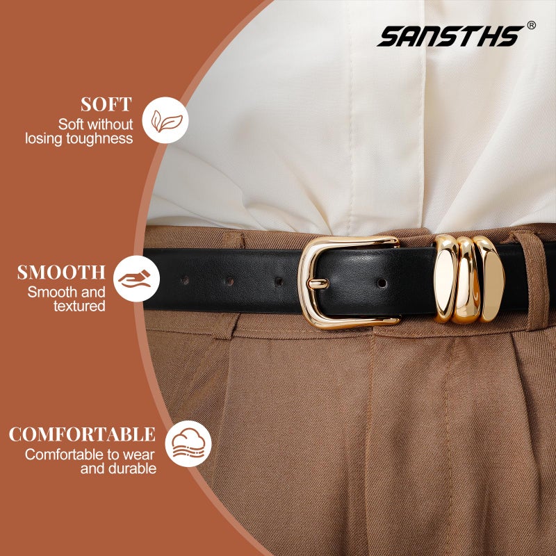 SANSTHS Womens Belt with Statement Triple Gold Keeper Loops, Stylish Ladies Waist Belt for Jeans Dresses Formal Wear, Coffee XS - Image 4