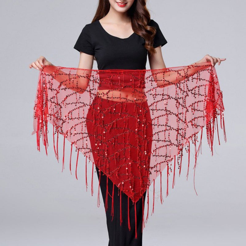Dance Suit Sequins Tassel Triangle Towel Table Performance Hip Towel Practice Waist Chain Waist Towel Belly Dance Waist Chain Europe and America - Image 1
