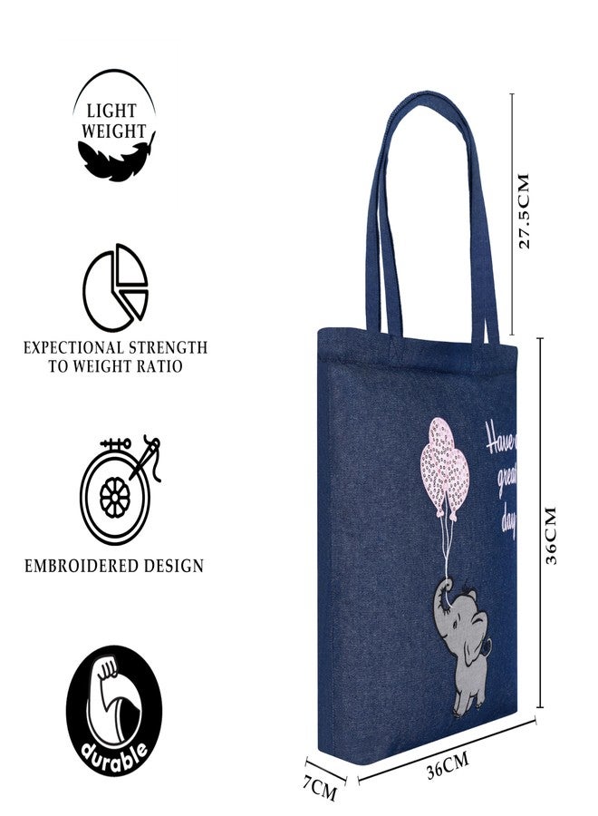 MASQ By Q-One Canvas Baby Jumbo Embroidered Utility Tote Bags For Women With Zip, College Bag For Girls, 100% Organic Relaxed Fit Tote Bag For Traveling & Daily Use - Image 5