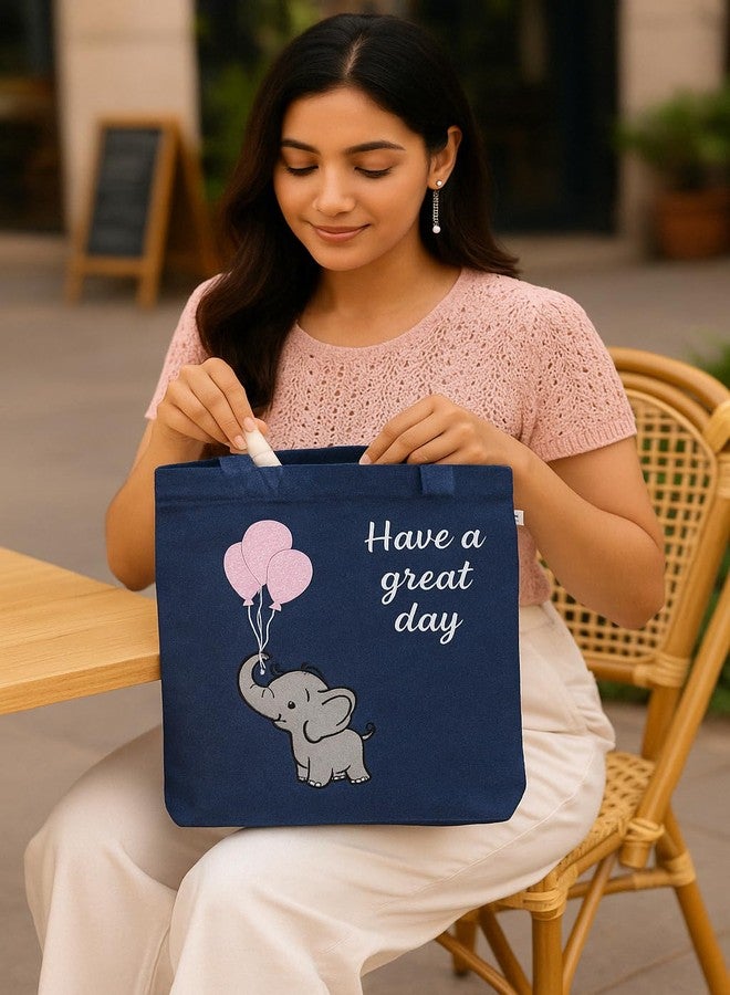 MASQ By Q-One Canvas Baby Jumbo Embroidered Utility Tote Bags For Women With Zip, College Bag For Girls, 100% Organic Relaxed Fit Tote Bag For Traveling & Daily Use - Image 2