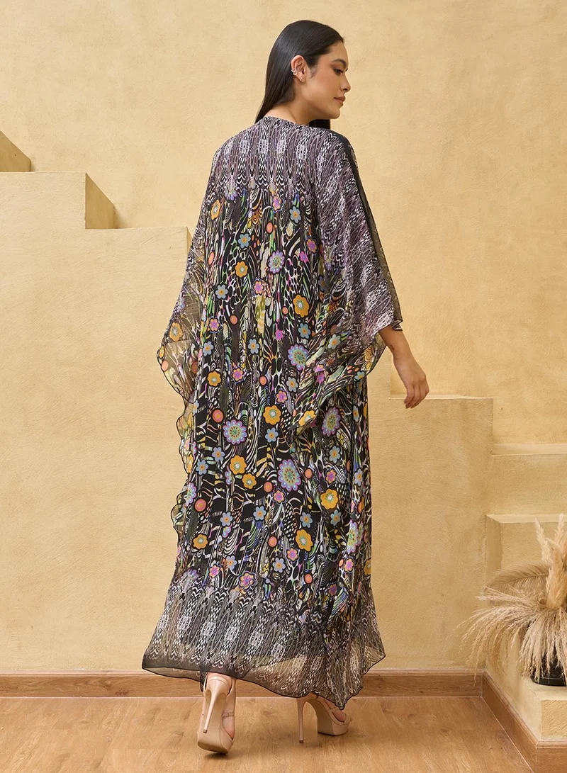 Couturelabs Black Multicolored Printed House Kaftan Maxi Dress