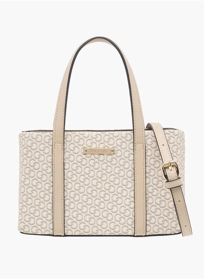 سيليست Women Monogram Print Tote Bag with Double Handle and Zip Closure