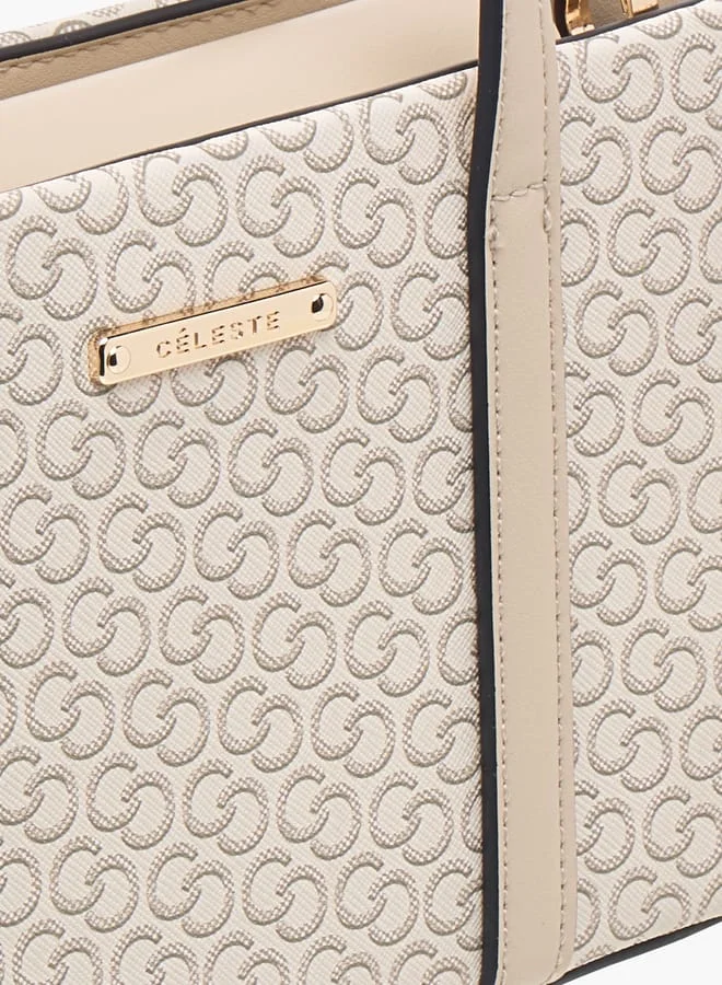Celeste Women Monogram Print Tote Bag with Double Handle and Zip Closure