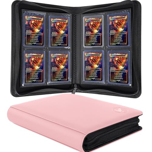 KUOOKING Top loader Binder Holds 128 Toploaders 4 Pocket Top Loader Card Storage Case DoubleSided Pockets for trading card in 3 x 4 ToploadersPink - Image 1