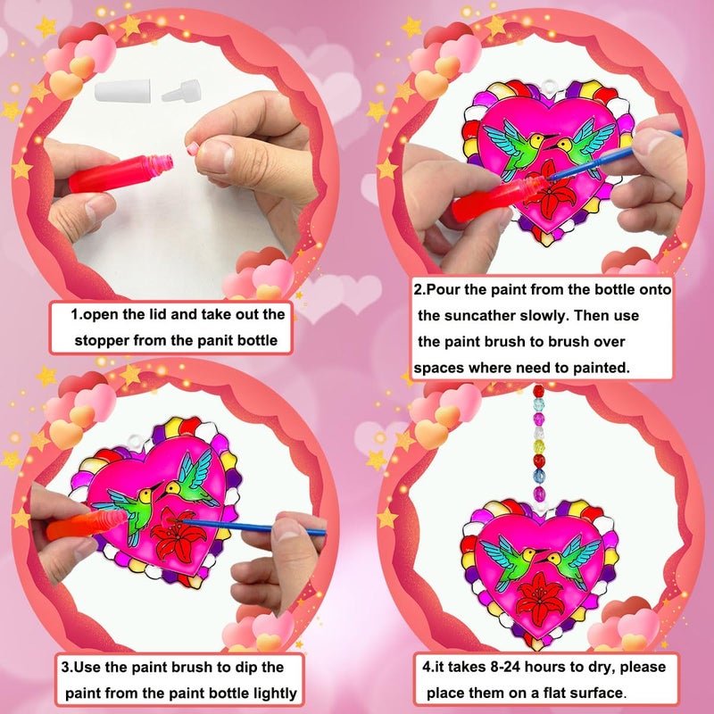 AUEKIV Valentines Suncatcher Crafts Kit 30 Sets Heart Suncatchers Window Art Paint Sun Catcher DIY Craft Kits Rose for Valentine's Day Classroom Activities Party Gift Exchange - Image 2