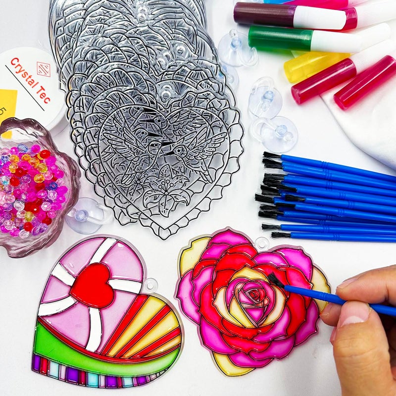 AUEKIV Valentines Suncatcher Crafts Kit 30 Sets Heart Suncatchers Window Art Paint Sun Catcher DIY Craft Kits Rose for Valentine's Day Classroom Activities Party Gift Exchange - Image 3