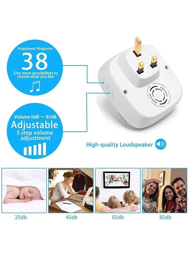 Arabest - Wireless Doorbell,Push Button Self-powered Transmitter Waterproof Flashing Door Bell, 38 Chimes 5 Volume Levels (Silver) - Image 1
