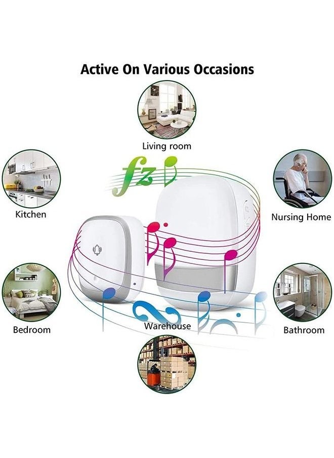 Arabest - Wireless Doorbell,Push Button Self-powered Transmitter Waterproof Flashing Door Bell, 38 Chimes 5 Volume Levels (Silver) - Image 1