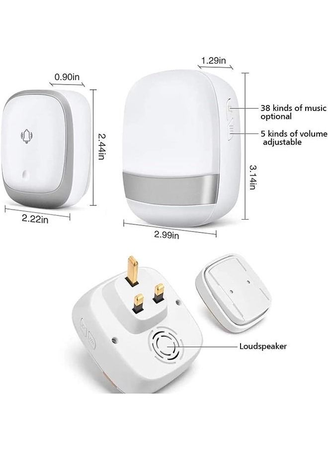 Arabest - Wireless Doorbell,Push Button Self-powered Transmitter Waterproof Flashing Door Bell, 38 Chimes 5 Volume Levels (Silver) - Image 1