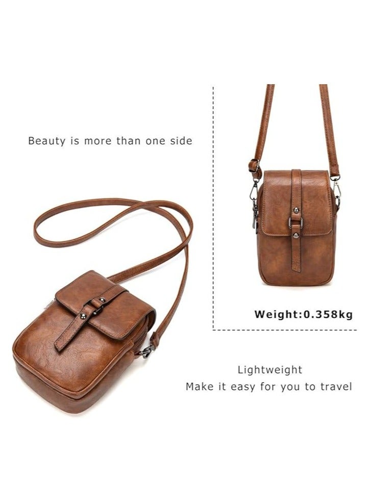 Women Vintage Crossbody Phone Bag, Small Messenger Shoulder Bag Cash Handbag Wallet Purse